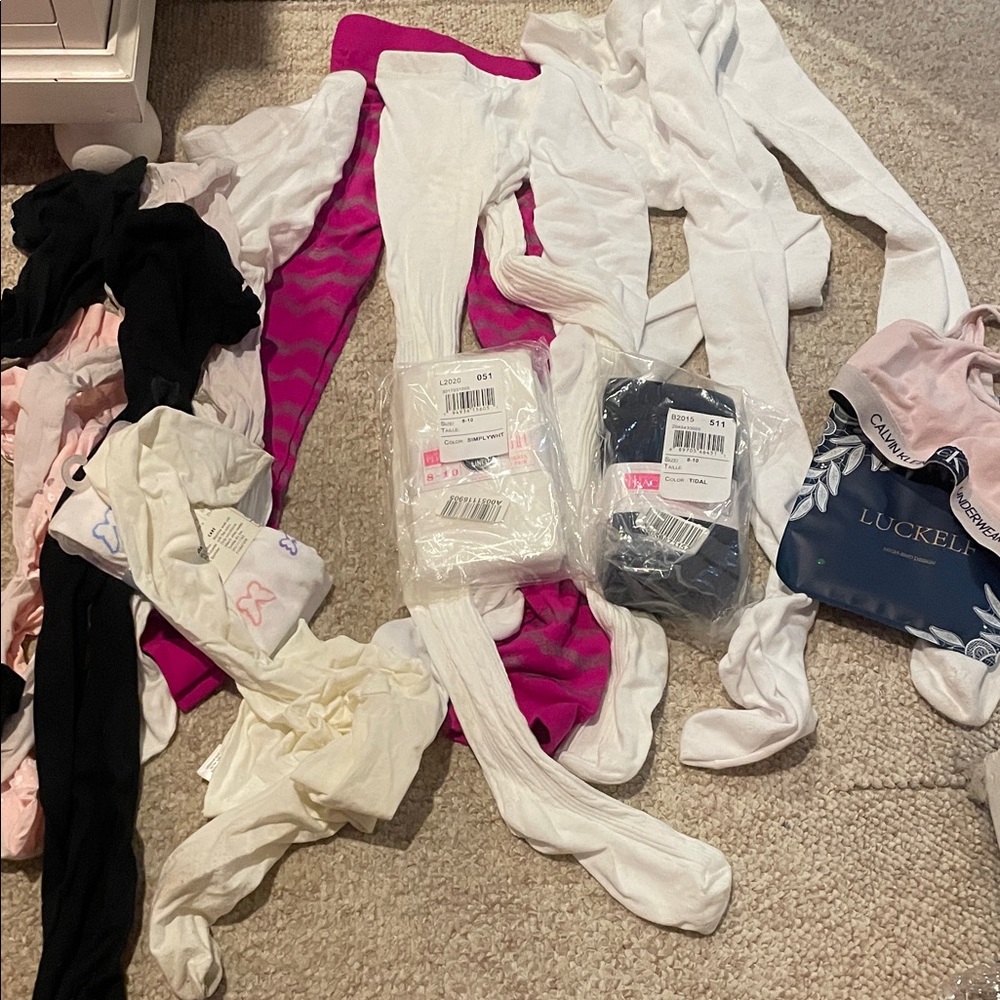 Assorted Girls' Tights Bundle in White, Pink, Black-14 pairs!!